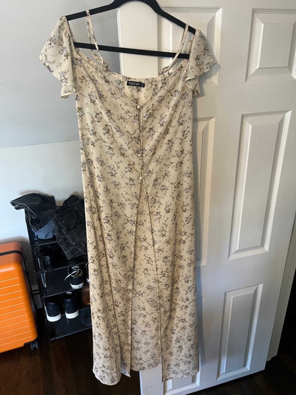 Nasty Gal Cream Floral Maxi Dress with Buttons